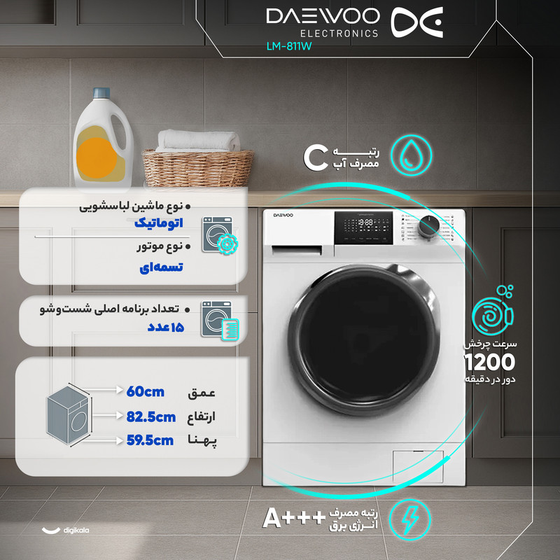 ماشین لباسشویی 8 کیلوگرم اتوماتیک دوو مدل LM-811W