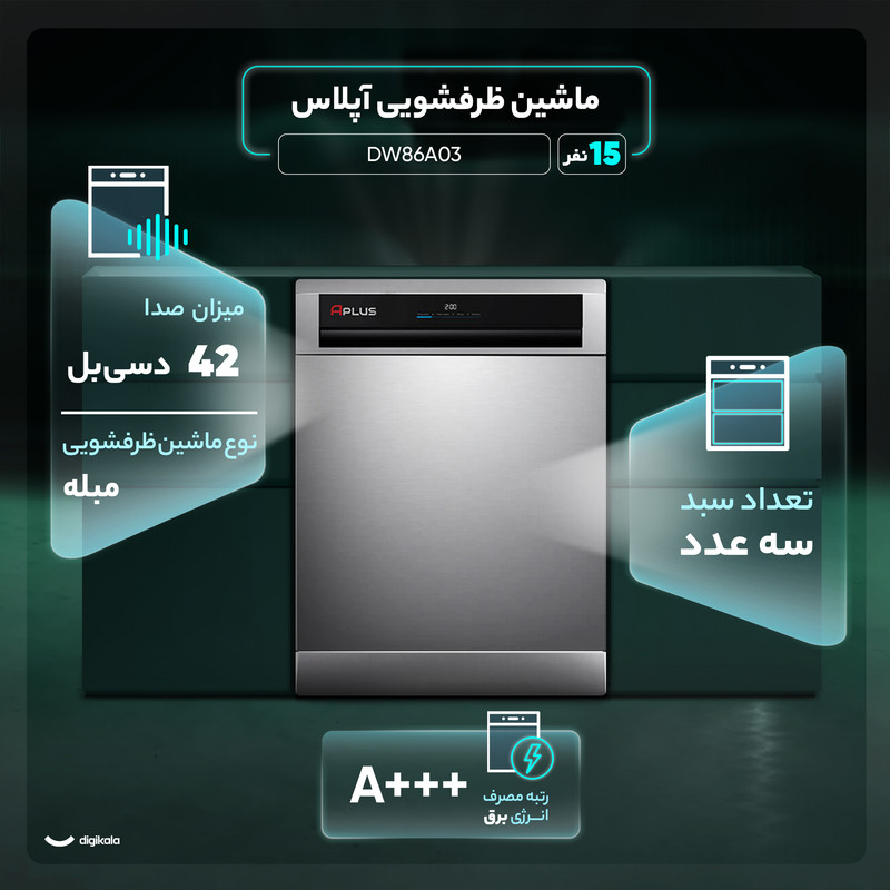 ماشین ظرفشویی 15 نفره آپلاس مدل DW86A03