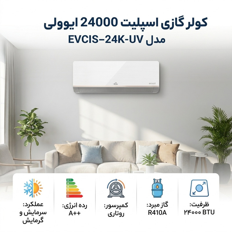 کولر گازی اسپلیت 24000 دور ثابت ایوولی مدل EVCIS–24K-UV