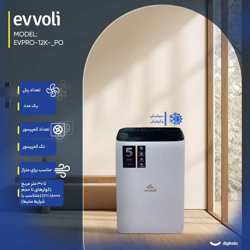 کولر گازی پرتابل 12000 دور ثابت ایوولی مدل EVPRO-12K-_PO