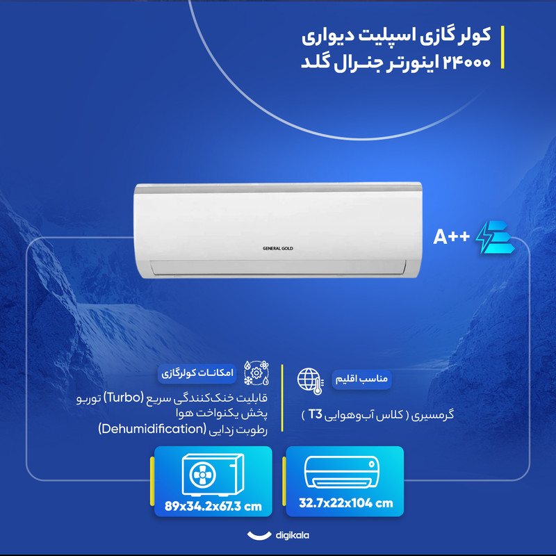 کولر گازی اسپلیت دیواری 24000 اینورتر جنرال گلد مدل GG-MS24000 PLATINUM