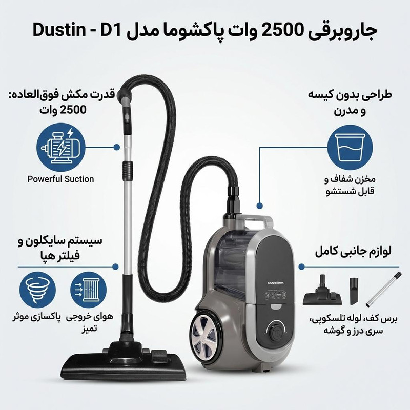 جاروبرقی 2500 وات پاکشوما مدل D1 G